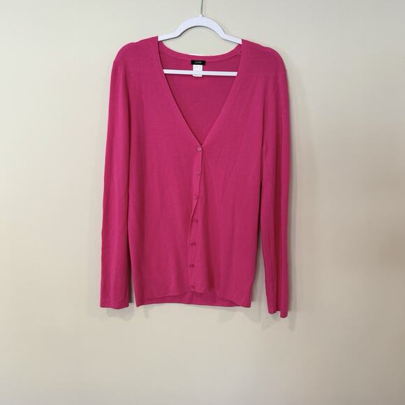 J. Crew Barbie Pink 100% Merino Wool Cardigan Sweater Size XL 2365 - Picture 2 of 8
